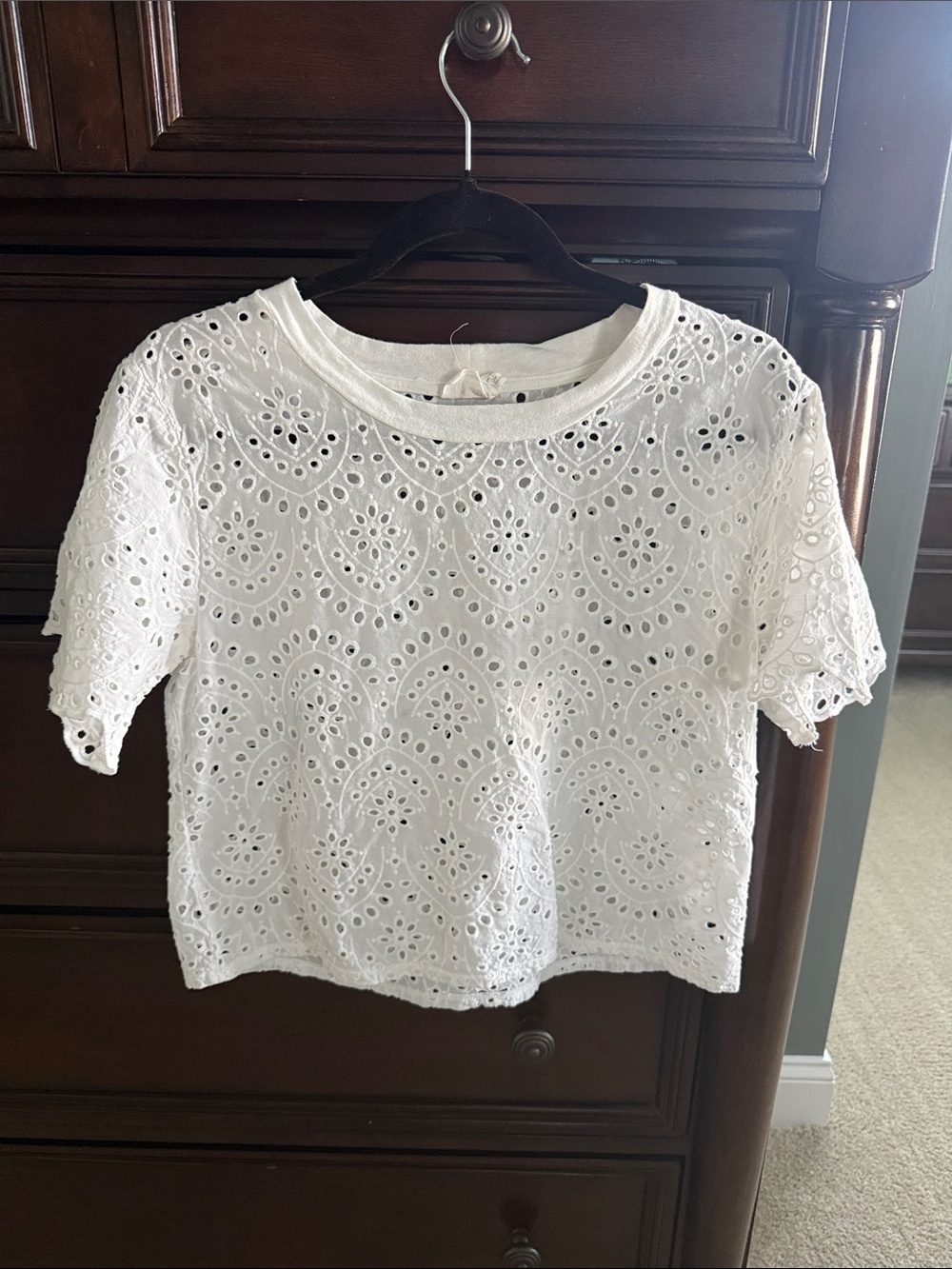 Nation White Eyelet Lace Short Sleeve Top